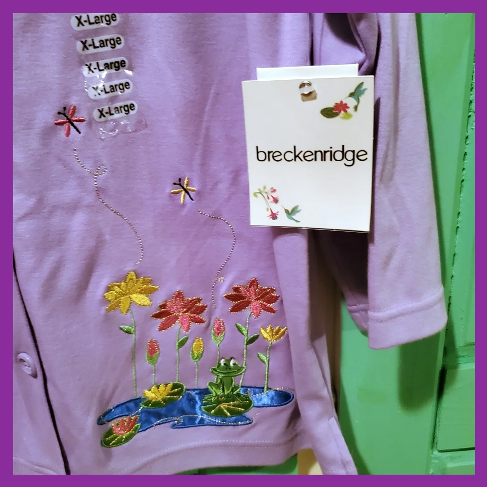 Vintage Lavender Embroidered Front Button Knit Blouse - Picture 4 of 12